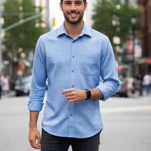 Calvin Klein Blue Regular Fit Non Iron Button Up Dress Shirt Mens Size L